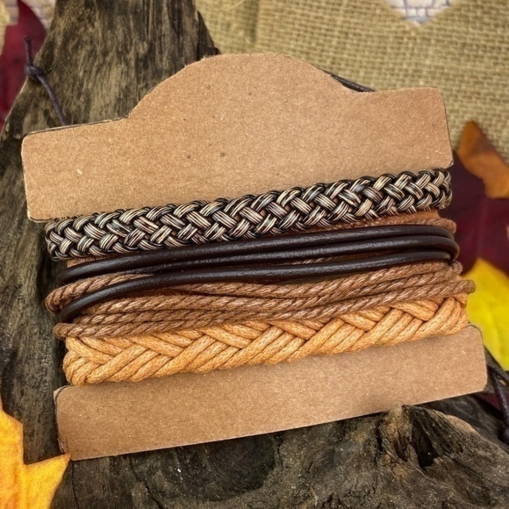 Mens Bracelets Bundle Adjustable Leather And Hemp… - image 3